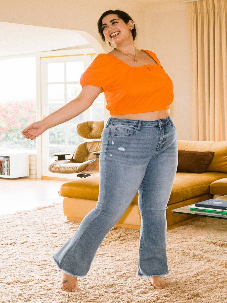 LOVERVET PLUS SIZE HIGH RISE FLARE JEAN LV1041-P
